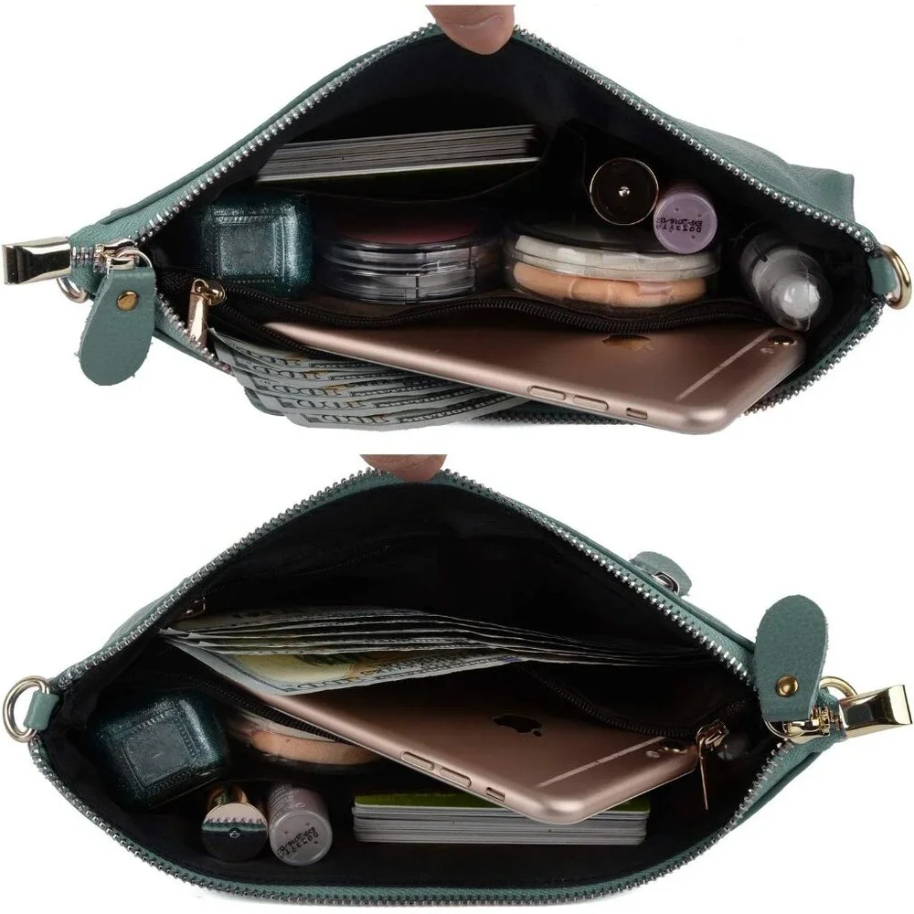 RFID Blocking Mint Chain Wristlet Purse Women Small Clutch Zipper Pockets - Picture 3 of 7